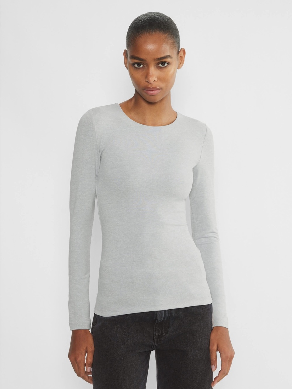 Aritzia Contour Crew Hip Longsleeve Top Heather Chrome Size Large New